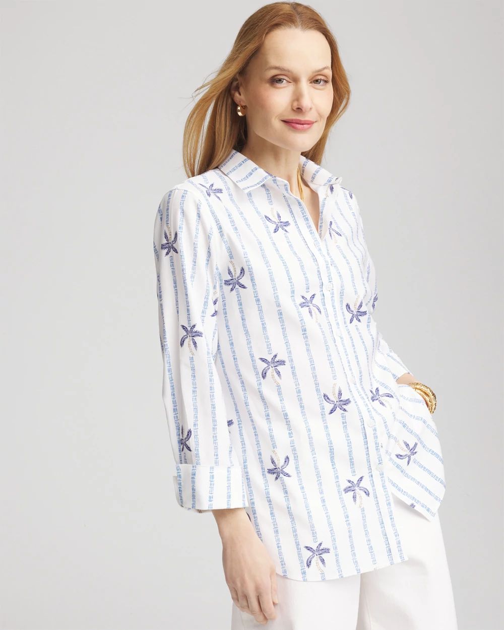 No Iron™ Palm Striped Sateen Shirt | Chico's